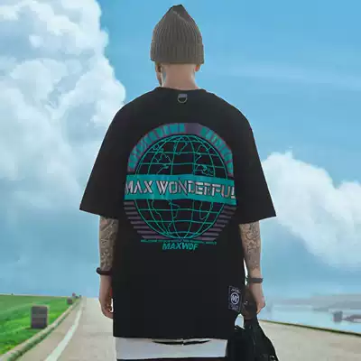 chic bishop European and American Tide brand back printed cotton short sleeve T-shirt men's loose large size summer half sleeve shirt