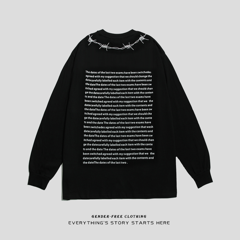 Jerfuni chic bishop street trend fashion alphabet print long-sleeved men's round neck pullover bottoming shirt