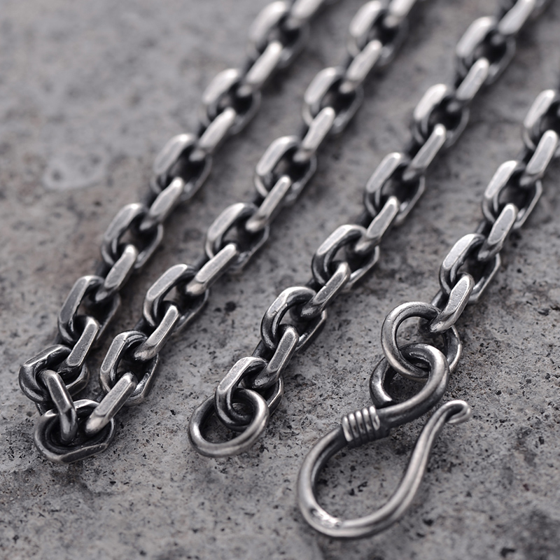 6mm thick necklace men's 990 foot silver retro Thai silver handmade 0-word chain jewelry sweater respect men's jewelry trend