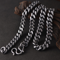 990 foot silver Cuban mens necklace 10mm male chain coarse style retro Thai silver pure silver ornament tank chain harewind