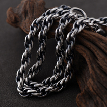 990 pure silver mens necklace 8mm 10mm crude paragraph Thai chain retro old trend handmade jewelry summer