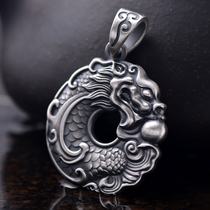 Fish culture dragon Ping An buckle pendant 999 foot silver pure silver male necklace carp dragon protect the New Year gift recommendation