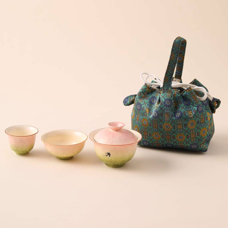 【New Product】Green Glaze Set (Storage Bag + Flower-Embellished Spring Mountain Cover Bowl + Full Cup + Master Cup)