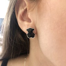 European Special Cabinet Light Extravagant Brands TOUS Peach Silk Bear Brief Small Bear Black Agate Pearl Bay 925 Pure Silver Ear Nail Woman