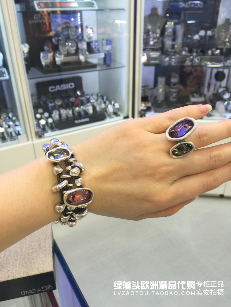 Spanish pure handmade tide brand UNOde50 irregular bead color crystal leather rope hand-held female niche design