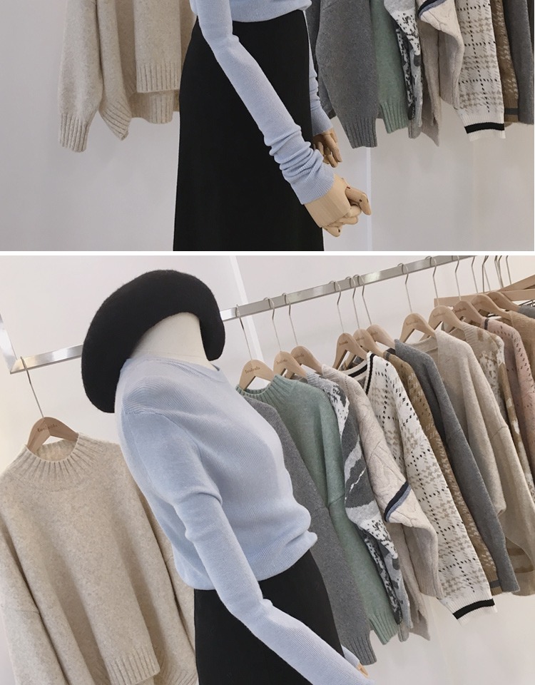 Hàng dệt kim nữ tay dài 18 bộ hoang dã mới của rắn màu thun cổ tròn lớn Slim mỏng mỏng đáy áo len