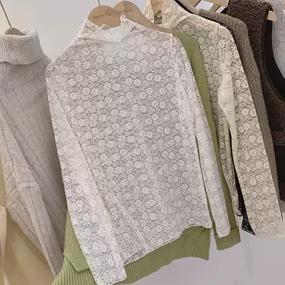 Llora sexy flower lace base shirt women's high collar Joker long sleeve top 2021 Autumn New Interior