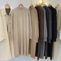 Lolora half high neck knitted dress women autumn and winter 2021 new solid color pullover long sleeve A long skirt