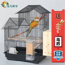 European luxury double roof metal parrot cage tiger skin Xuanfeng peony bird cage large villa breeding cage