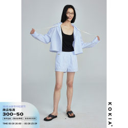 KOKIA Spot vacation sunshine breathable cotton soft breathable anti-see-through blue and white striped stripe elastic waist casual shorts