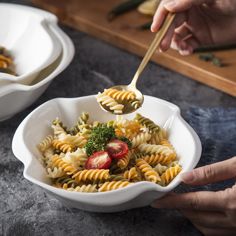 Creative Shaped Hotel Ceramic Rice Bowl Soup Bowl Pure White Fruit Salad Bowl Snack Bowl Large Soup Bowl Soup Pot