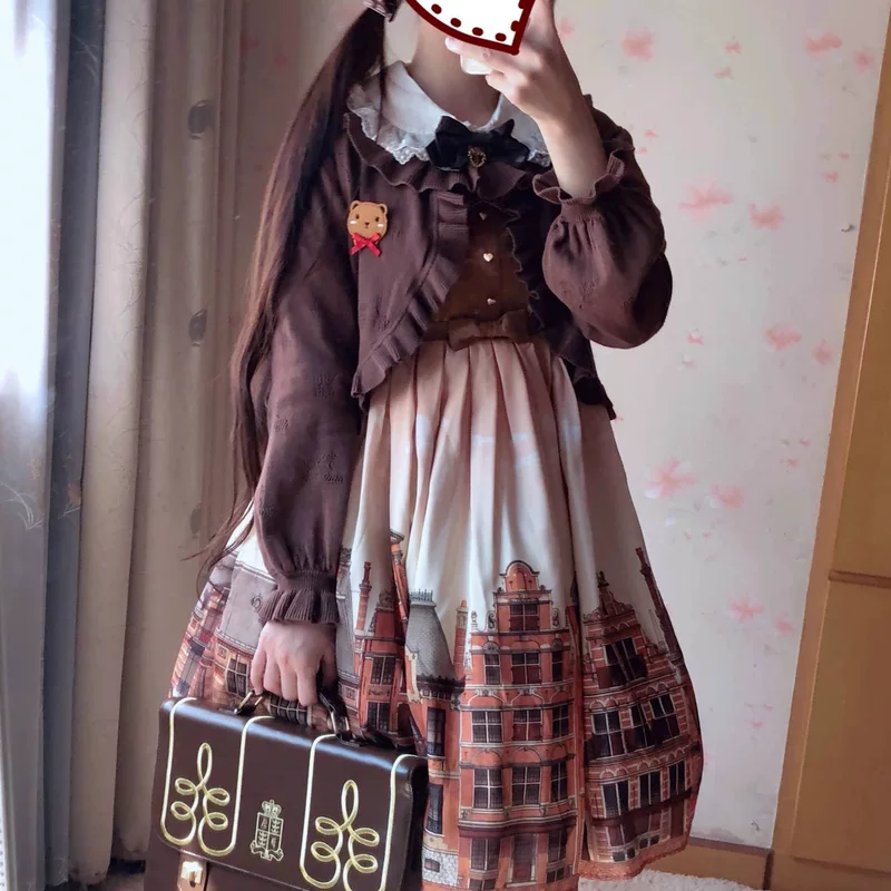 Свитер, кардиган, вязанный с длинным рукавом, стиль Lolita