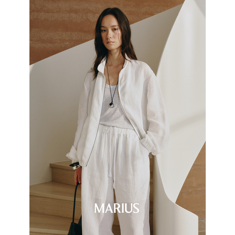 Marius |   Washed Linen Daily Commuter Lapel Jacket Short Coat/Ankle-Length Casual Pants