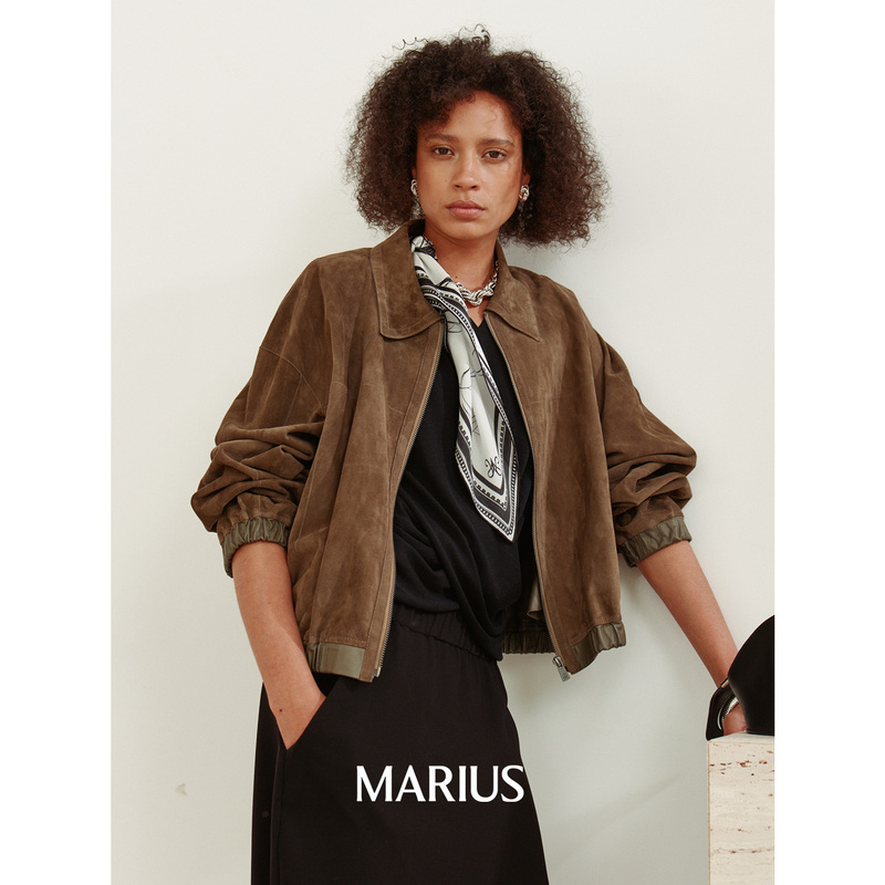 Marius |   Main Character Leather Jacket, Suede Sheepskin, Minimalist Retro Short Loose-Fitting Drop-Shoulder Jacket.