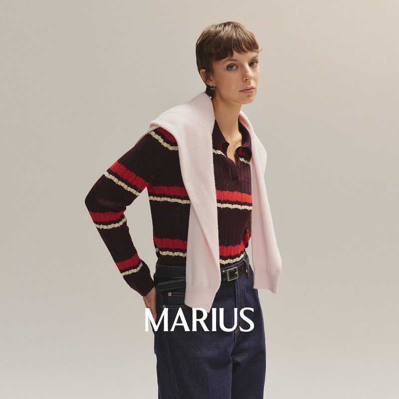 Marius |   Breathing Stripe Yangzi Yarn Fine Wool Color-Block Striped Vintage Polo Collar Long-Sleeve Knitwear