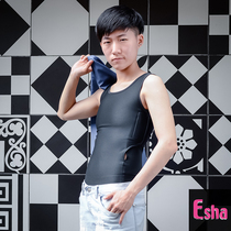 Taiwan Esha Lycra cotton comfortable micro-elastic vest les handsome T long silent magic sticker chest _ #LTSP02