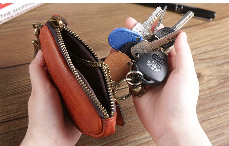 Retro lớp da bò nam công suất lớn da túi chìa khóa thắt lưng khóa túi túi xe điều khiển từ xa túi đồng khóa ví đựng chìa khóa nam hà nội