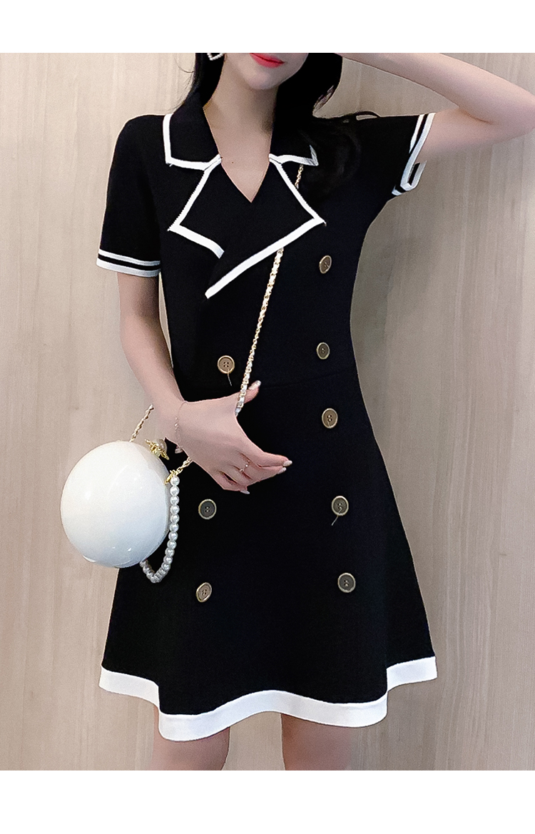 VK旗艦店 韓系雙排扣V領針織短袖洋裝