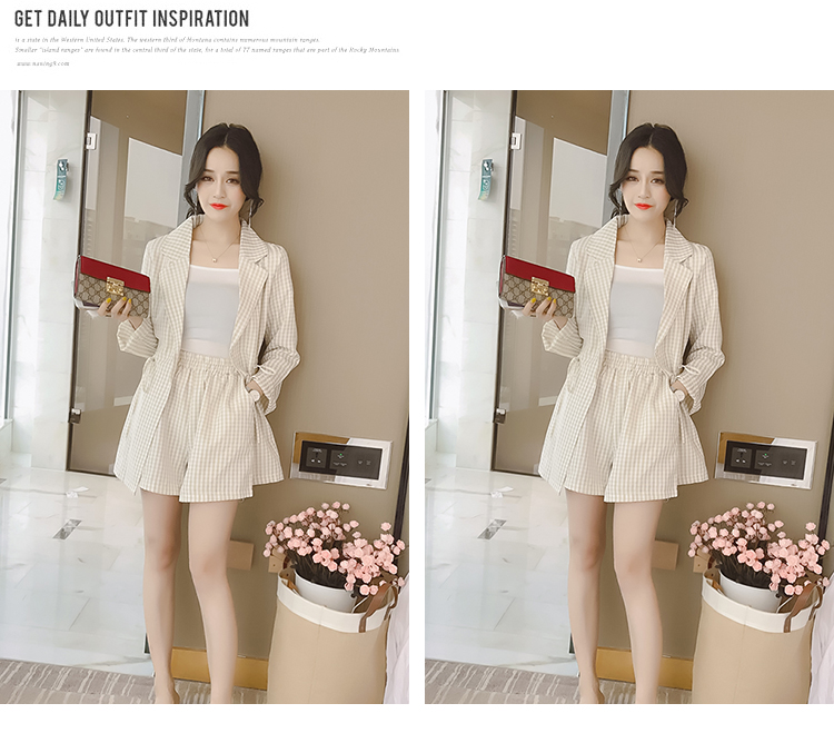 VK旗艦店 韓系休閒短褲條紋襯衫上衣吊帶顯瘦洋氣寬口褲套裝短袖褲裝