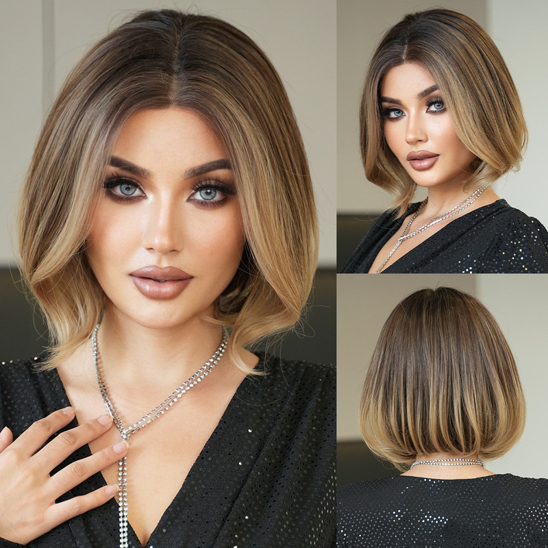 Dark Blonde Wig with a Deep Parting in the Middle, Short Curly Lace Front Wig for Women, Full Head Wig, Fluffy French Short Hair Wig