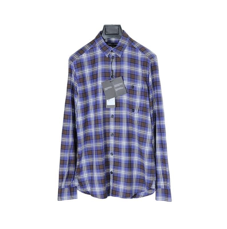 Dolce&Gabbana 15Aw High-End Gold Label Blue Sand-Washed Western Plaid Shirt It40