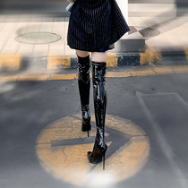 Over Knee Long Boots Woman Lacquered Leather Net Red Pointed Bright Face Elastic Boots Sexy High Heels Jazz Dance Long Barrel Boots Customised