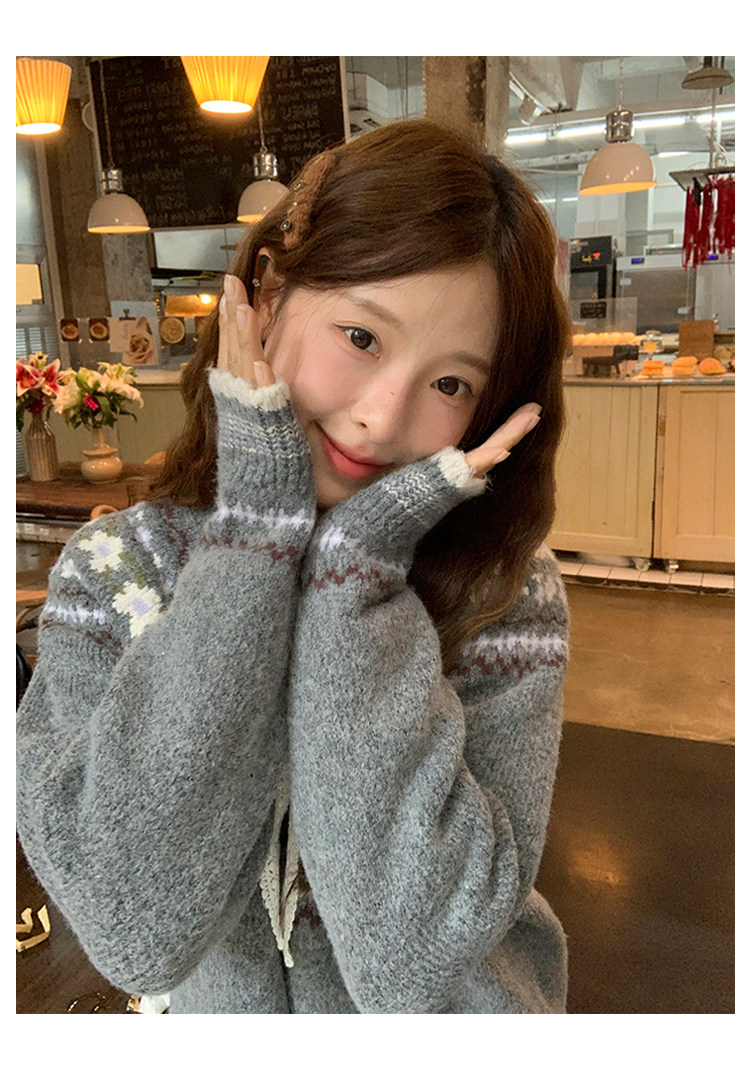 토지 작은 그룹 공정한 섬 스웨터 오픈 가디건 디자인 센스 한 부서 부드러운 레트로 분위기 센스 느긋한 슬림해 보이는 여성 코트 상세 이미지 20