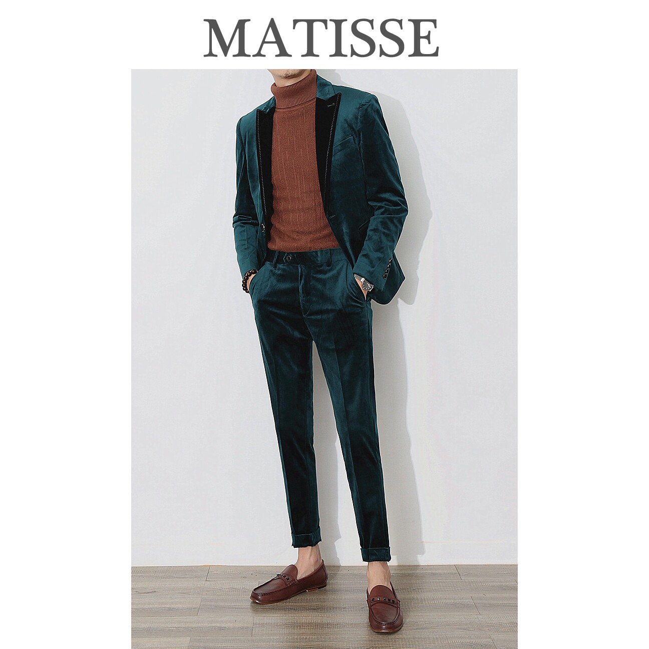 Korean trend youth Briton wind and Korean gold velvet tide men practice handsome casual small suit set two pieces