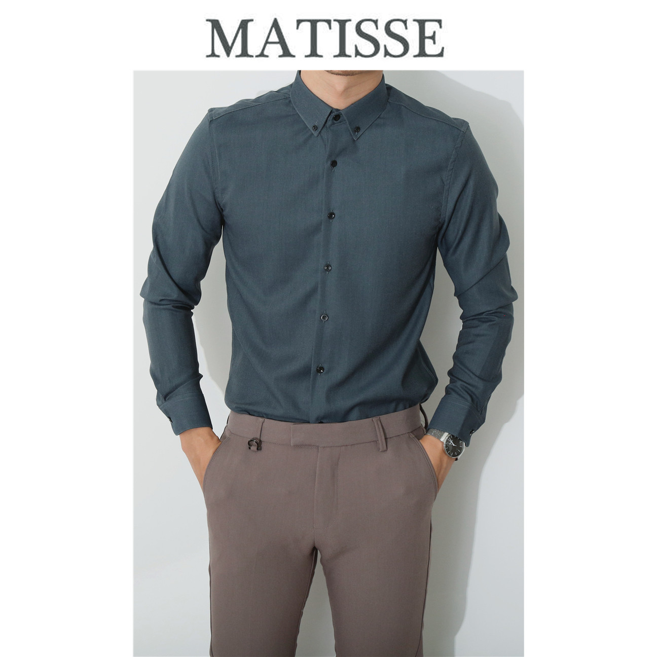 Korean men's Dongdaemun Japanese retro yuppie slim fit all-match simple formal dress long-sleeved shirt trend