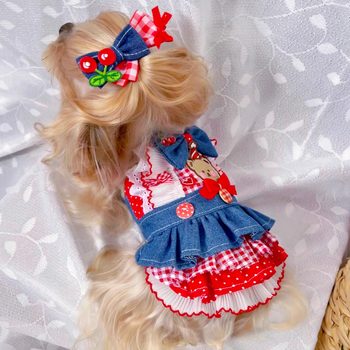 Vina handmade pet clothing custom suspender skirt denim skirt maltese yorkshire bichon teddy small dog