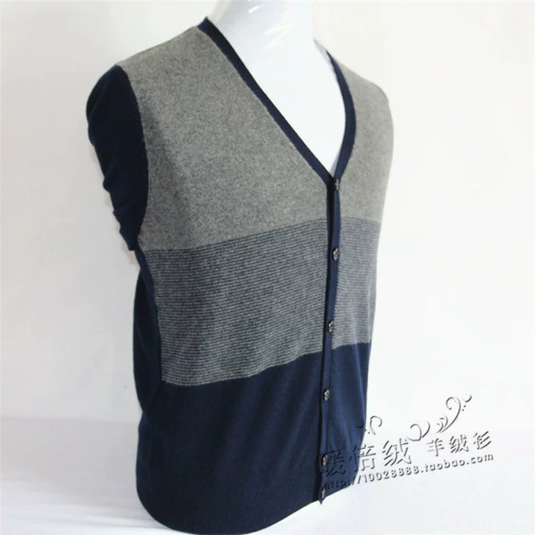 Áo thun nam cổ chữ V màu tương phản màu ấm cơ sở áo len dệt kim 100% áo len cashmere nguyên chất - Áo len Cashmere
