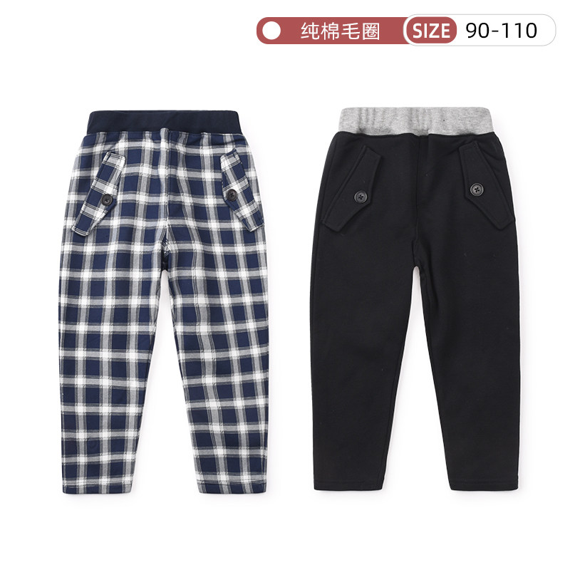Male and female hair circles casual pants spring autumn baby pure cotton long pants plaid pants Inn wind pants one thousand anecdotes 90-110