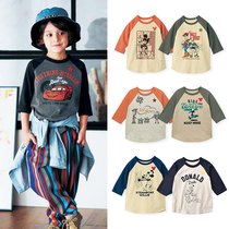 Spring Summer Childrens 3 4 Sleeve T-Shirt Pure Cotton Baby Mid Sleeve Cartoon Pattern Unisex Kids Clothing Thousand Fun