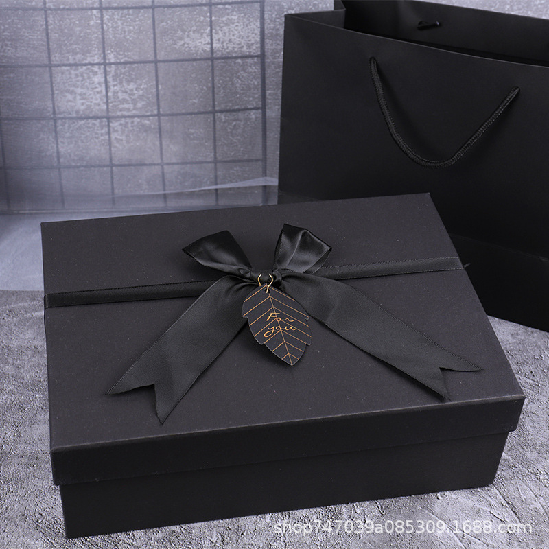 Christmas Birthday Gift Box Bowknot Gift Box Black Rectangular Box Heaven and Earth Cover Empty Box Gift