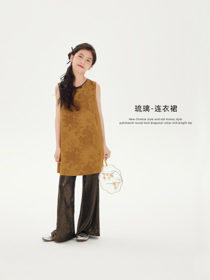 leobaby女童连衣裙夏季儿童新中式烫金提花无袖裙中大童洋气裙子