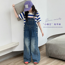 leobaby girls pants spring and summer childrens casual washed loose medium and large childrens denim overalls