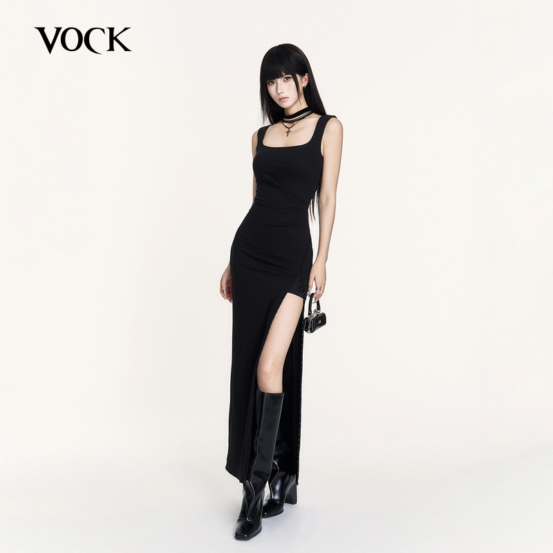 Vock Night Hunter Dark French Hepburn Style Elegant Light Dress Waist-Cinching Annual Party Bodycon Long Dress Little Black Dress