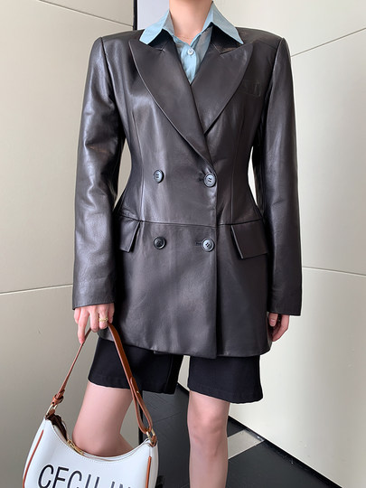 Very good Paris design 2025 new style sheepskin waist leather jacket for women genuine leather suit mid-length jacket