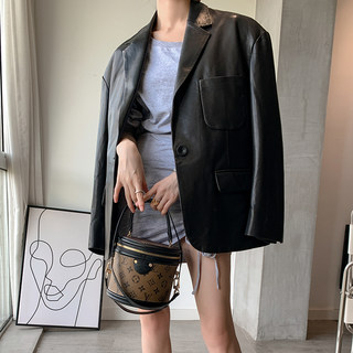 Big Brand Minimalist Silhouette Drop-Shoulder Loose Fit 2025 New Autumn/Winter Spanish Lambskin Loose Leather Blazer Women's Jacket