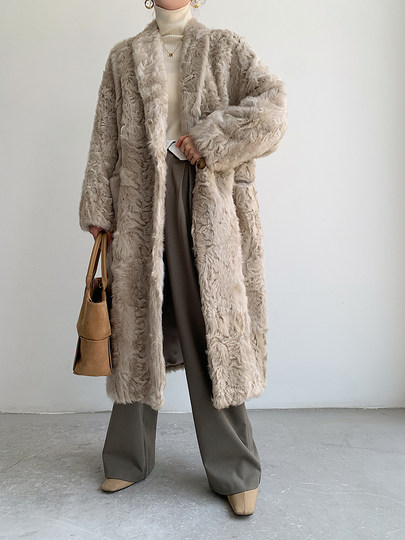 This winter's BI is in! Silhouette golden lamb Xiaohu wool fur coat long loose fur one-piece coat new winter