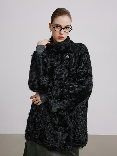 Once Upon a Time in Paris Swing/Stand Collar Small Hu Sheep Loose Fur Jacket Reversible Fur Integrated 2025 Winter Mid-Length Style