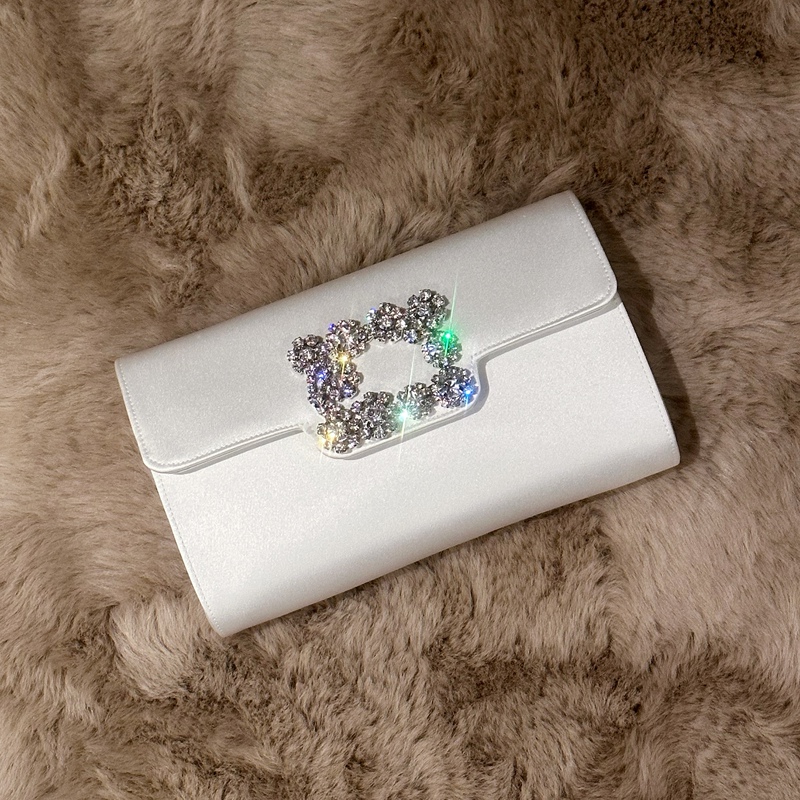 High-End Platinum Bag, Versatile Niche Design, Mini Chain Crossbody Square Bag with Diamonds, Solid Color Clutch Bag with Diamonds for Weddings