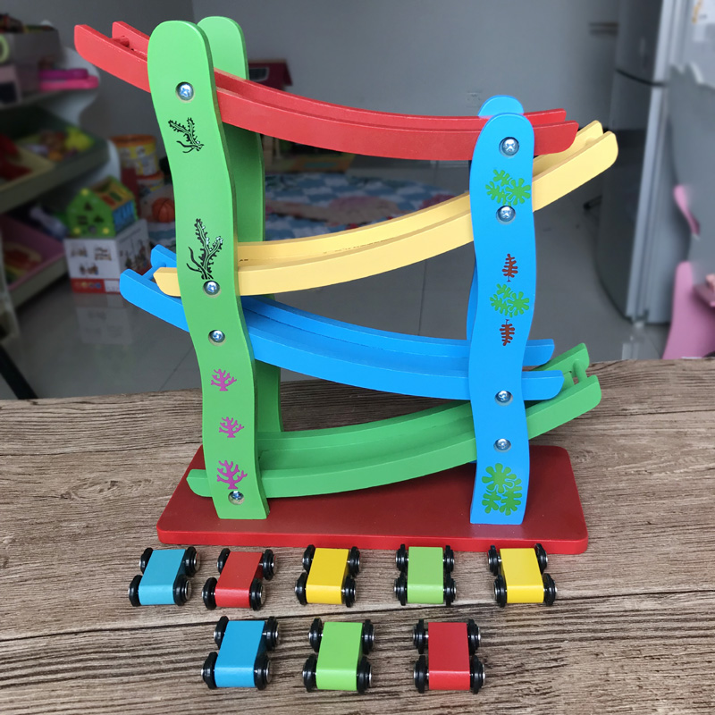 Wooden gliding car Four-layer track gravity roller coaster Children's speed slide car toy 1-2 years old male treasure