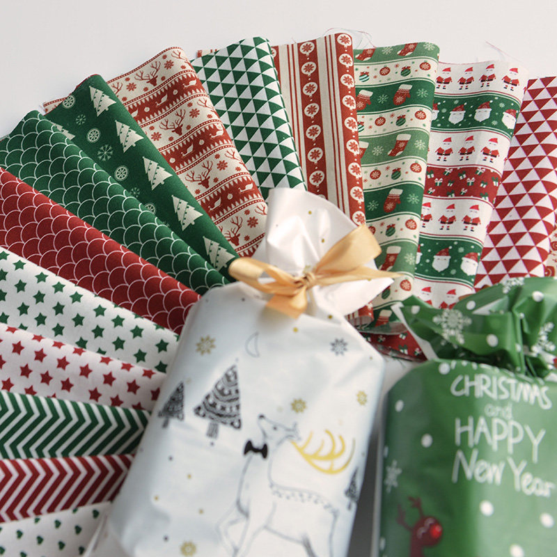 Fabric pure cotton cotton fabric printed handmade DIY material full cotton fabric Cartoon clothes clothing positioning Christmas happy