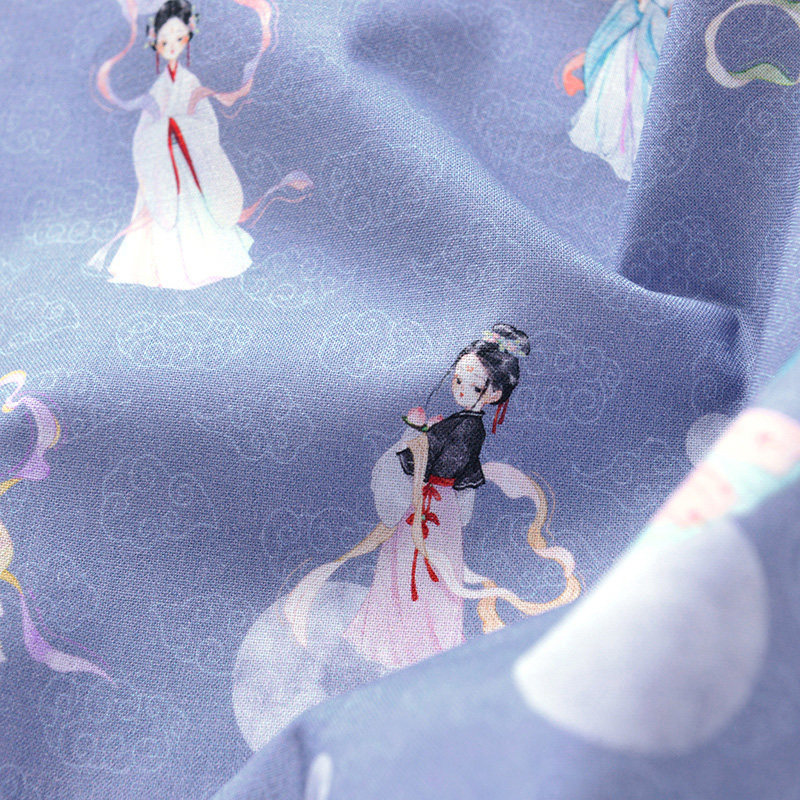 Pure cotton fabric cartoon hand-made blue diy printing clothing China wind cotton fabric fabric fluttering