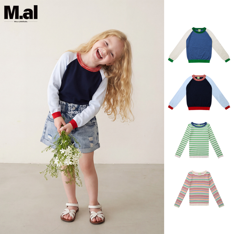 M.Al Spring and Autumn Round Neck Organic Cotton Classic Knitted Long Sleeve Striped Top for Girls M.Al Spring and Autumn Round Neck Organic Cotton Classic Knitted Long Sleeve Striped Top for Girls