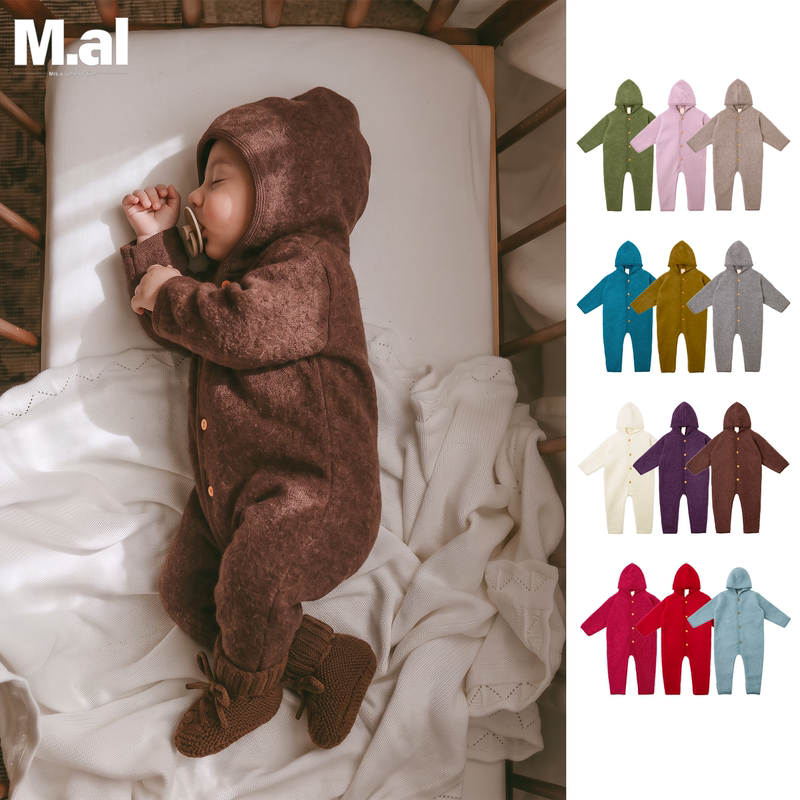 M.Al Autumn/Winter New Nordic Premium Fleece Fabric High-End Merino Wool Brushed Fabric Unisex Baby Jumpsuit