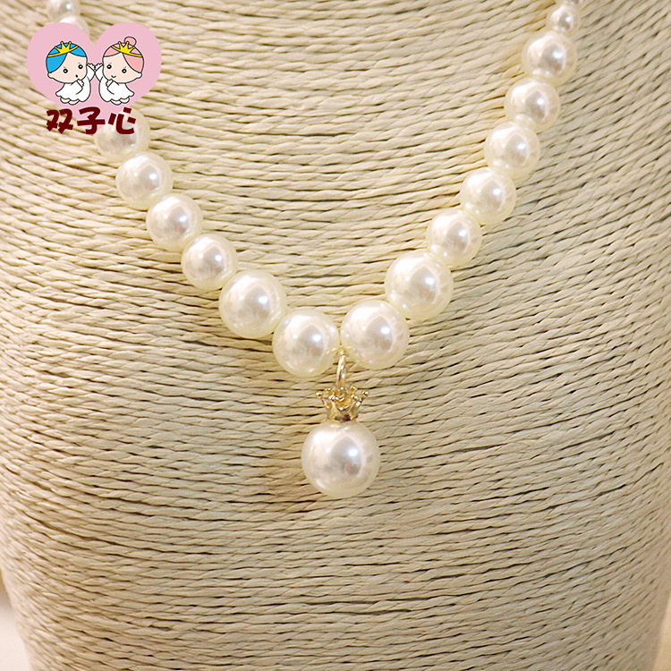 Korean children birthday girl cute crown shape dress accessories jewelry princess pearl necklace sweater chain