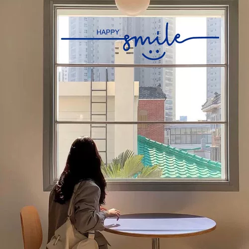 Улыбка Улыбка счастливая Ins Simple Wind Milk Tea Mope Dessert Store Фоновое украшение стены стеклянная дверная наклейка
