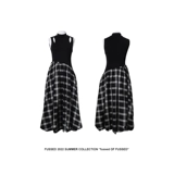 [FUSSED foF系列 plaid designer dress格纹拼接镂空连衣裙设计师]